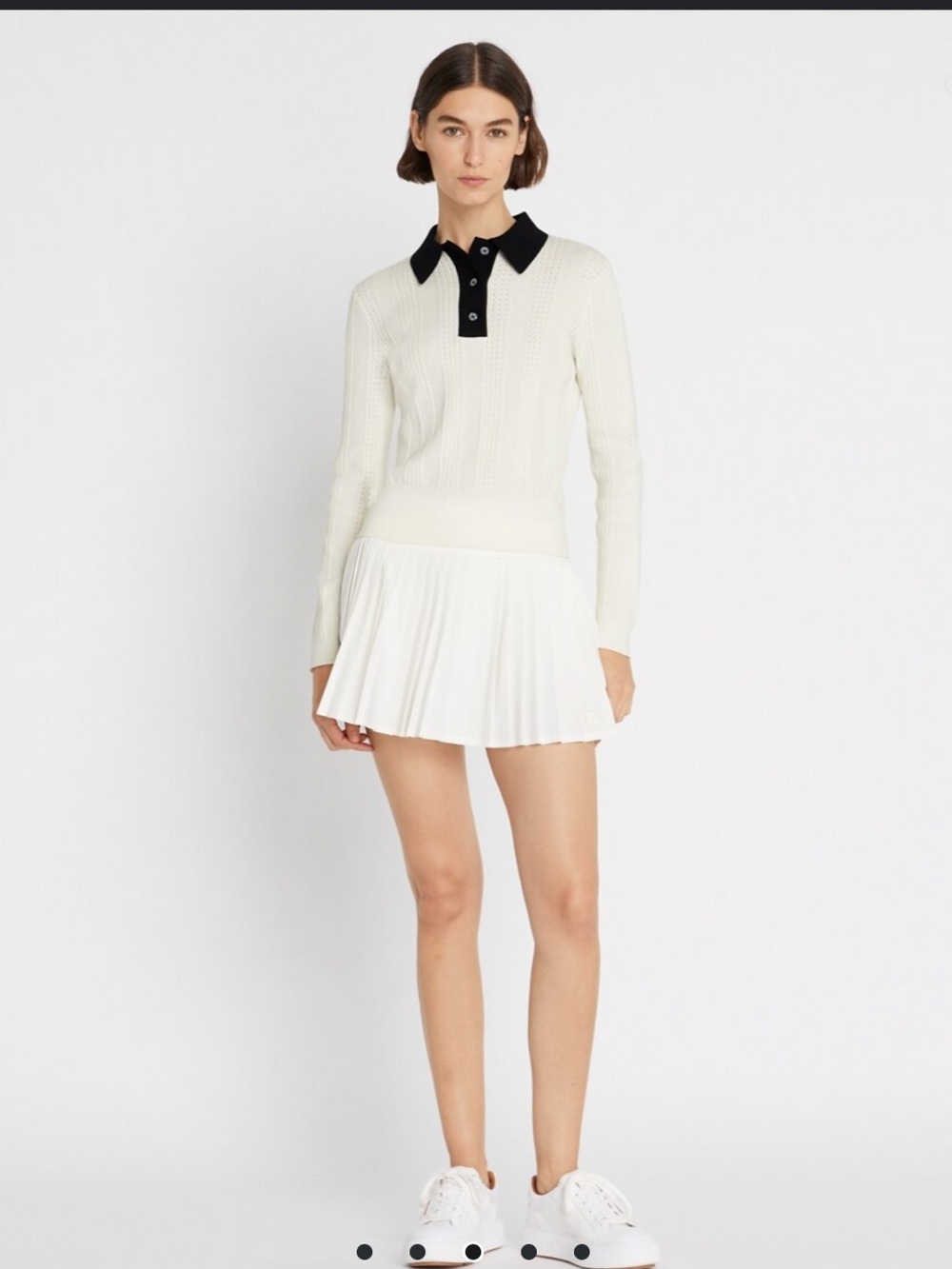 Tory Burch LONG-SLEEVE COTTON POINTELLE POLO Small